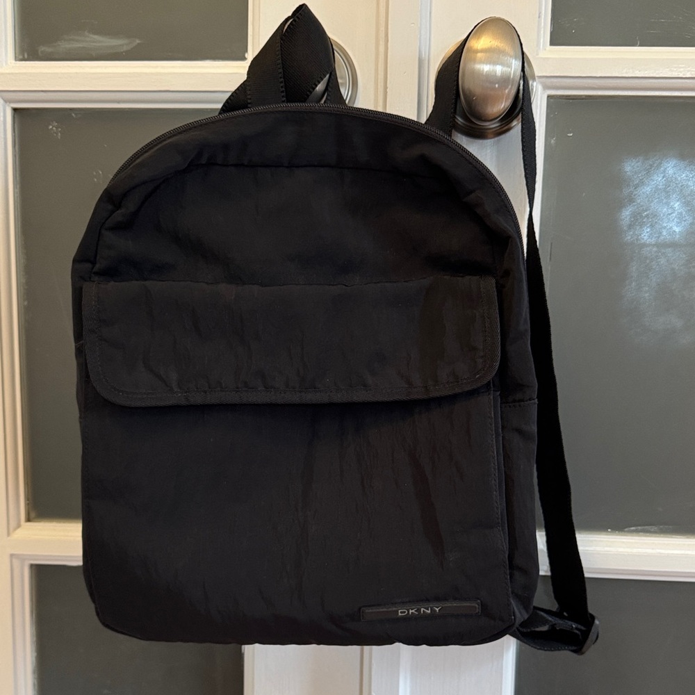 DKNY Men's Black Nylon Backpack with Front Flap Pocket